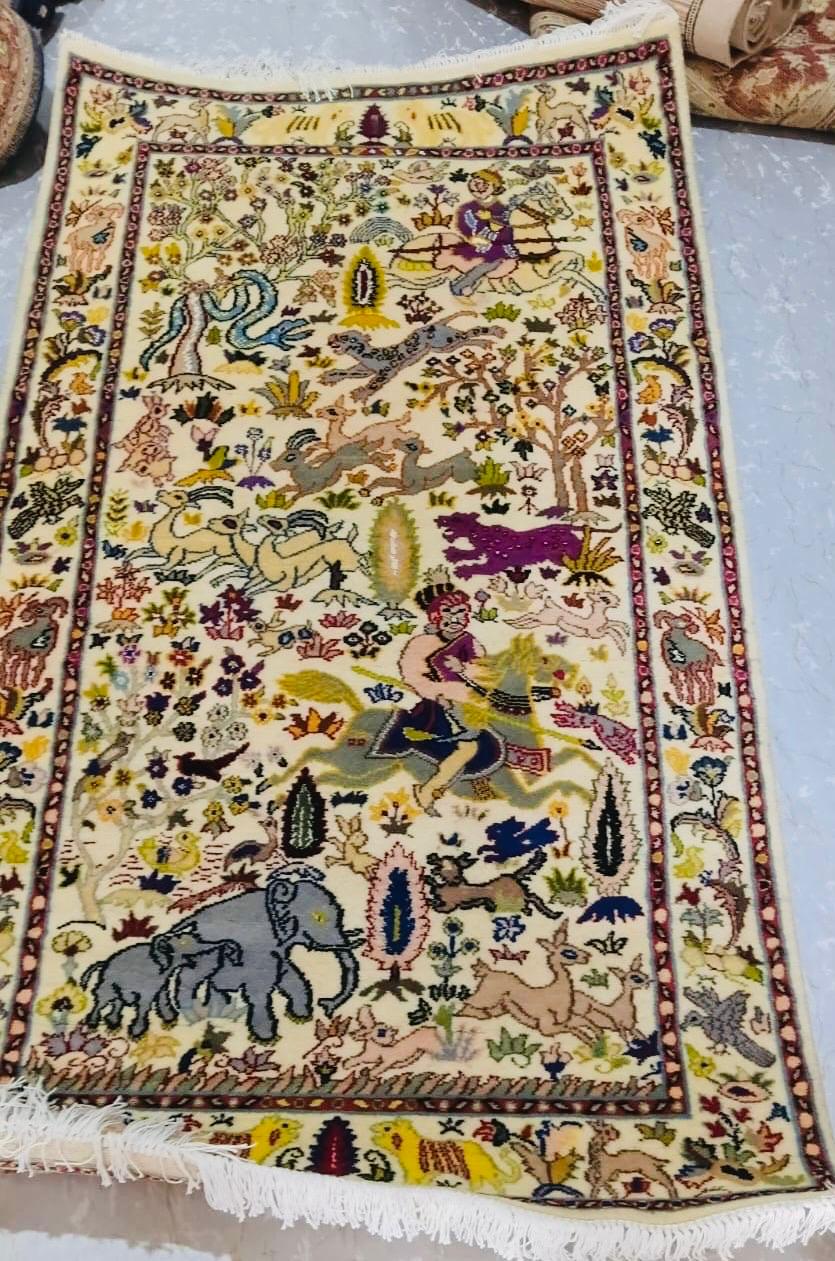 Persian Pictorial Hunting Scene Rug
